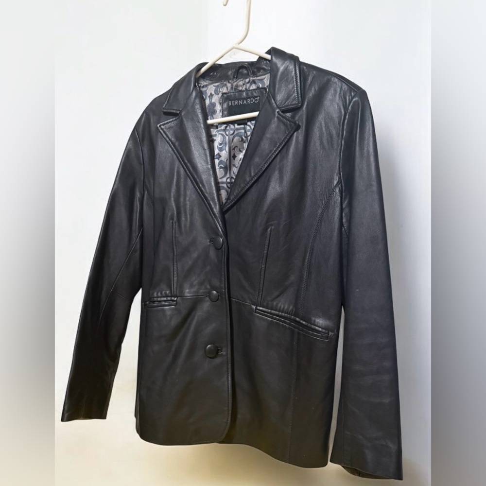 Bernardo Black Genuine Leather Jacket | Classic Button Front Blazer | XL - Picture 4 of 4